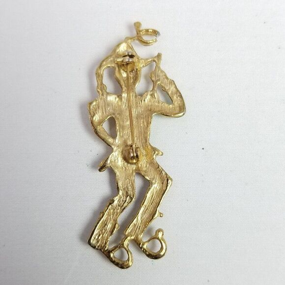 Vintage Court Jester Enamel Brooch, Yellow Green Purple Gold Tone Clown, Estate - Picture 3 of 7